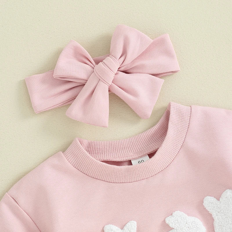 2024-01-09 Lioraitiin Newborn Baby Girls Easter Outfits Short Sleeve Bunny Bubble Romper Embroidery Clothes With Headband