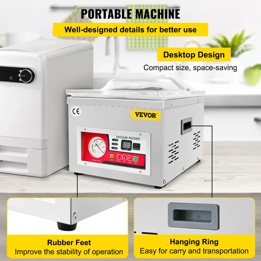 VEVOR Food Vacuum Packing Machine Commercial Chamber Vacuum Sealer DZ-260A Kitchen Meat Bag Packaging Food Saver Sealing Machine