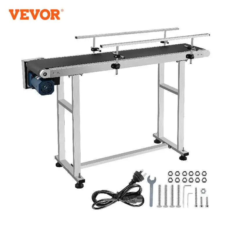 VEVOR 150 CM PVC Conveyor Belt Machine 59''x 7.8'' With Stainless Steel Adjustable Guardrail for Automatic Electrical Industrial