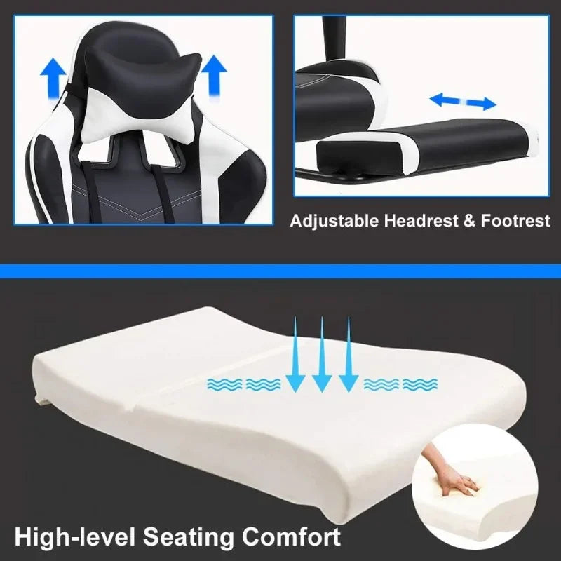 PC Gaming Chair Office Chair Ergonomic Massage PU Leather Recliner Computer Chair with Lumbar Support Rolling Swivel