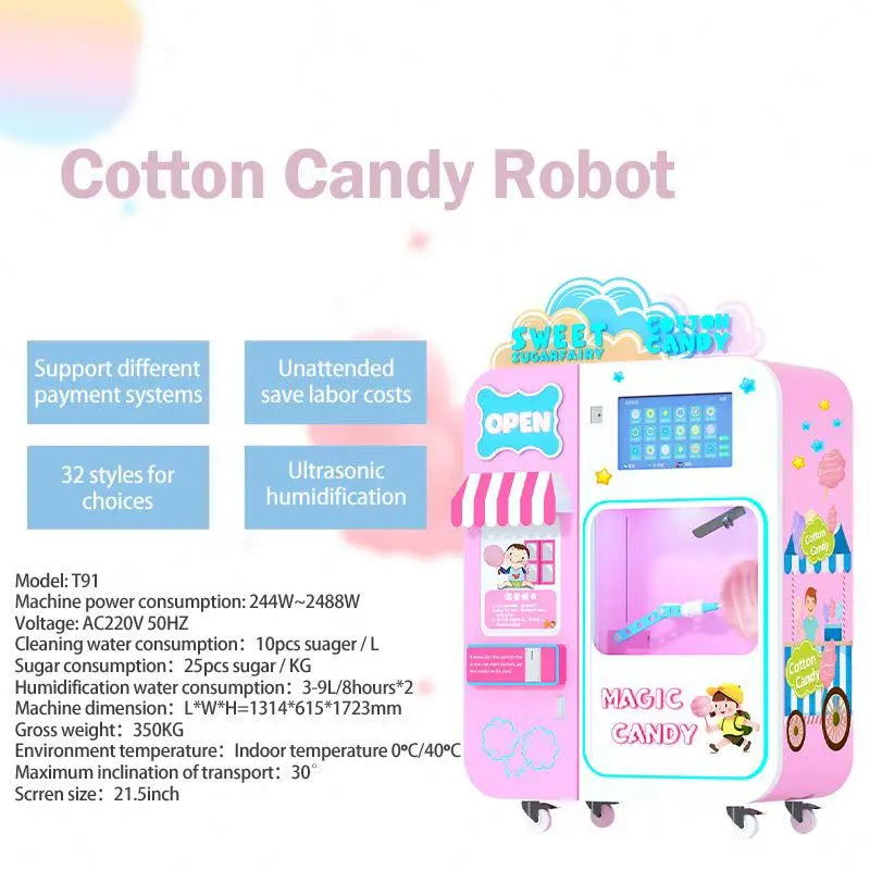 Automatic Cotton Candy Vending Machine Robot Commercial Floss Marshmallow Sugar Electric Making Flower Cotton Candy Machine/