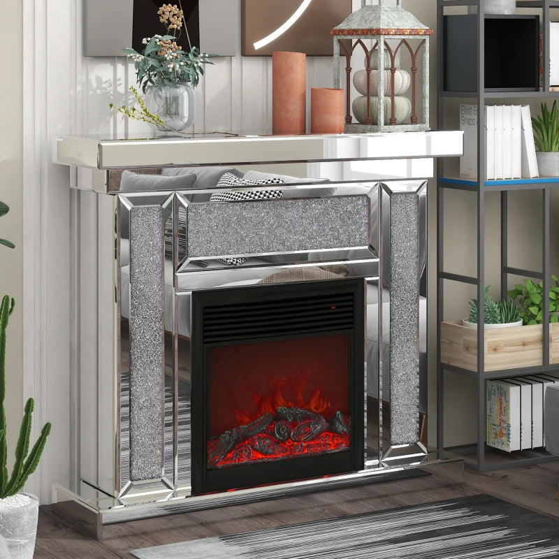 W47" X D12.6 "X H41.7" Acrylic diamond mirror mantelpiece, separate mantelpiece Built-in filling:1500 W electric heating furnace