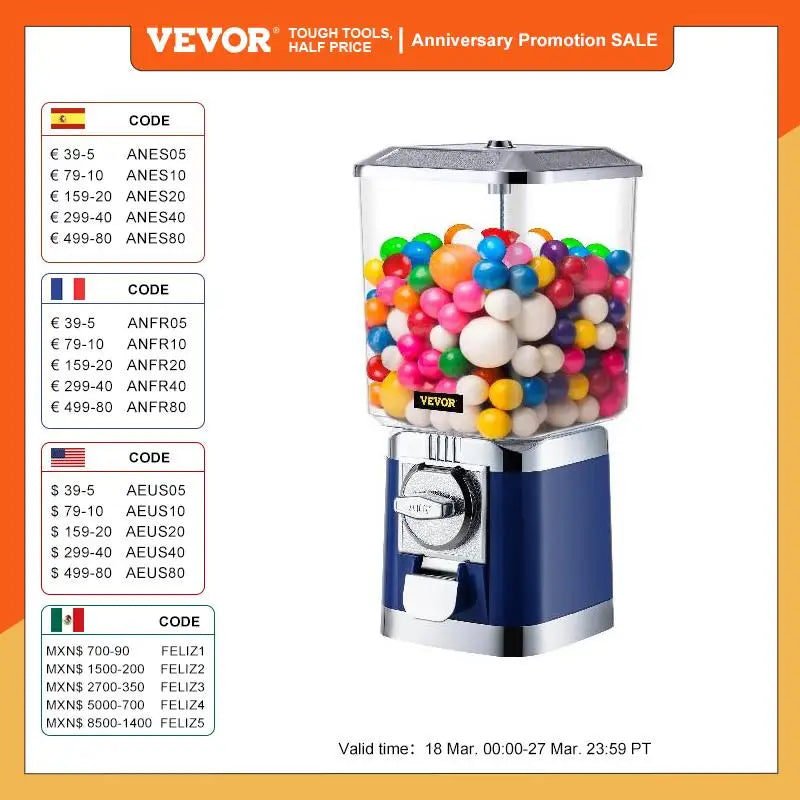 VEVOR Gumball Dispenser Firm Construction Huge Load Capacity Classic Candy Machine for Kids Birthdays Christmas Kiddie Parties