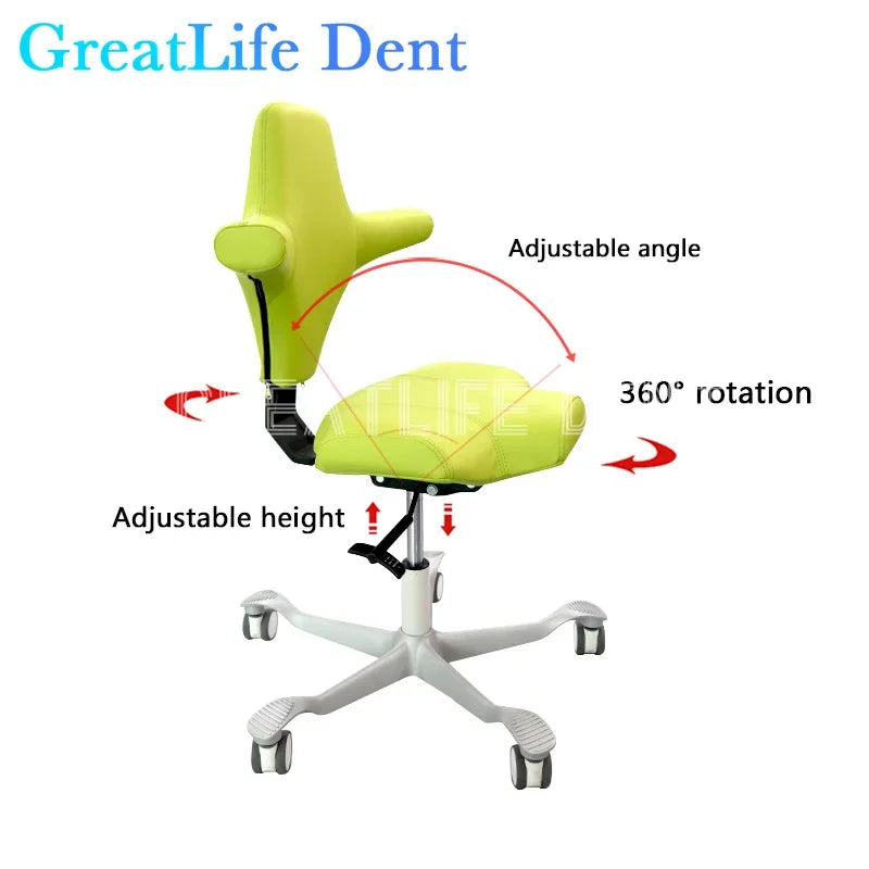 GreatLife Dental Stool Ergonomic Yellow Pu Leather Seat Doctor lifting Swivel Adjustable Back Mute Wheel Swivel Dentist Chair