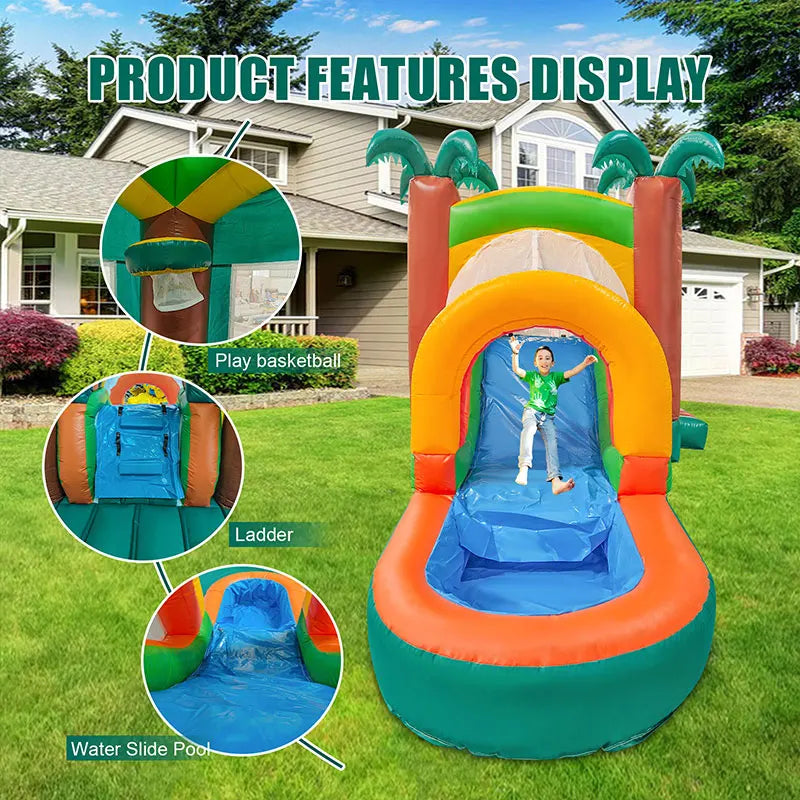 20ft Inflatable PVC Bounce House With Slide Water Pool & Basketball Hoop Commercial Bouncy Castle Jumping Bouncer for Kids