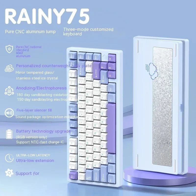 Wob Rainy 75 Mechanical Keyboard Aluminum Bluetooth Gamer Wireless Keyboards Cnc Keyboard Gasket Hot Swap Rgb Backlight Gift