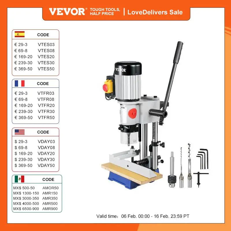 VEVOR Benchtop Mortiser Machine Mortising Tenon Machine Square / Round Hole for Woodworking Drilling Wood Metal Milling Slotting