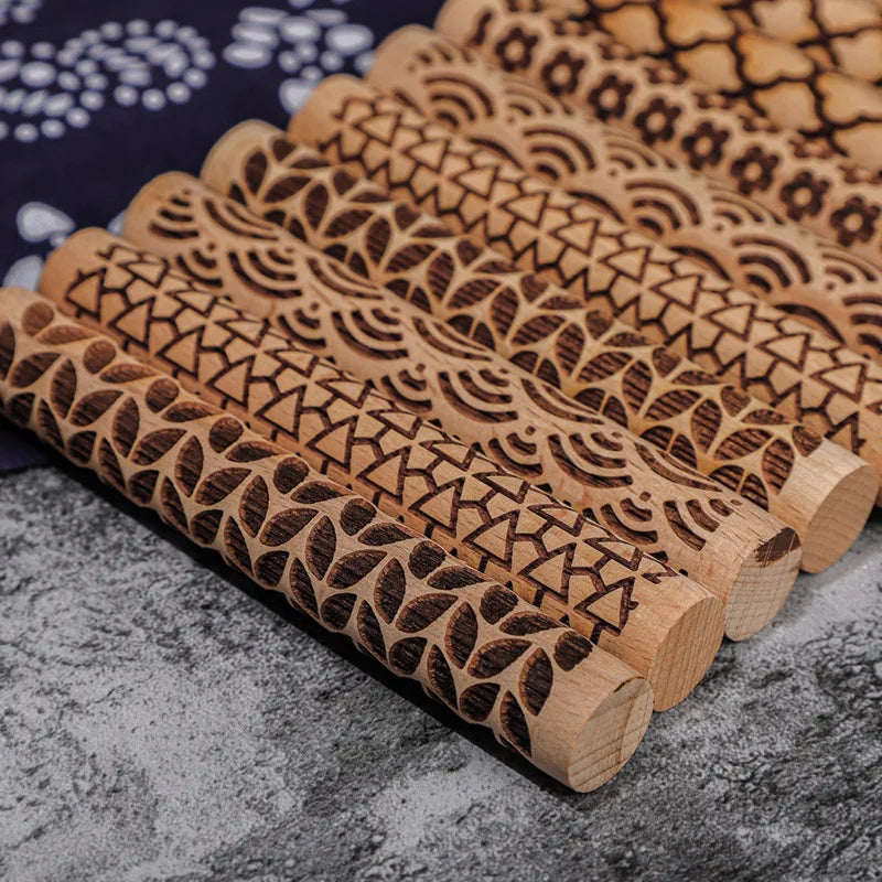 Wooden Texture Rolling Pin Ceramic Pottery Art Embossed Rod Flower Pattern Mud Roll Roll Reliefs DIY Clay Craft Tool