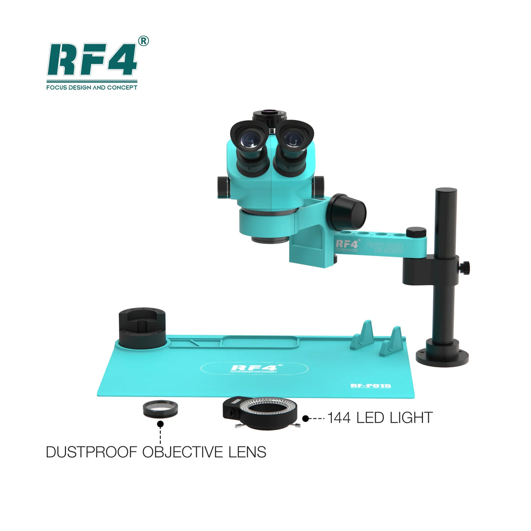 【2024 New】RF4 7050PRO-FO19 7-50 Zoom Magnification Microscope 360° Rotating Adjustable Swing Arm Metal Stand Mobile Microscope