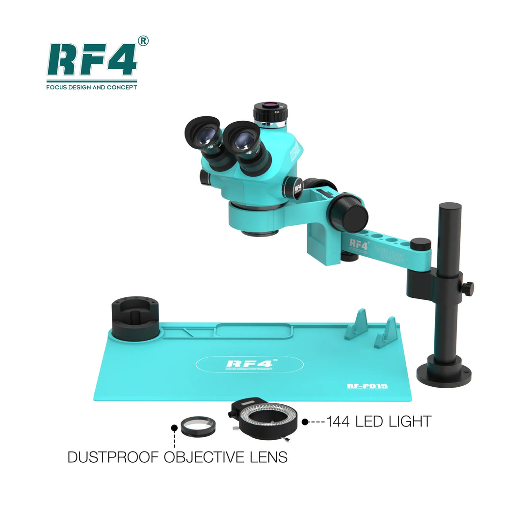 【2024 New】RF4 7050PRO-FO19 7-50 Zoom Magnification Microscope 360° Rotating Adjustable Swing Arm Metal Stand Mobile Microscope