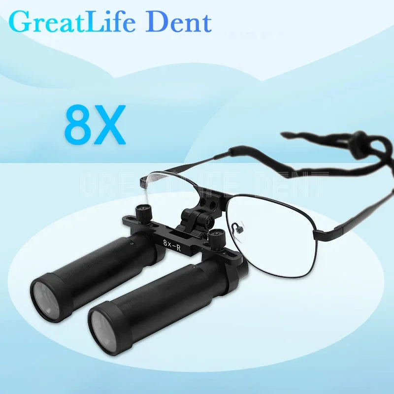 GreatLife Dent 8X Surgical Loupes For Dentist Dental Lab Working Distance 280-600MM Medical Magnifying Glasses Adjustable Loupes