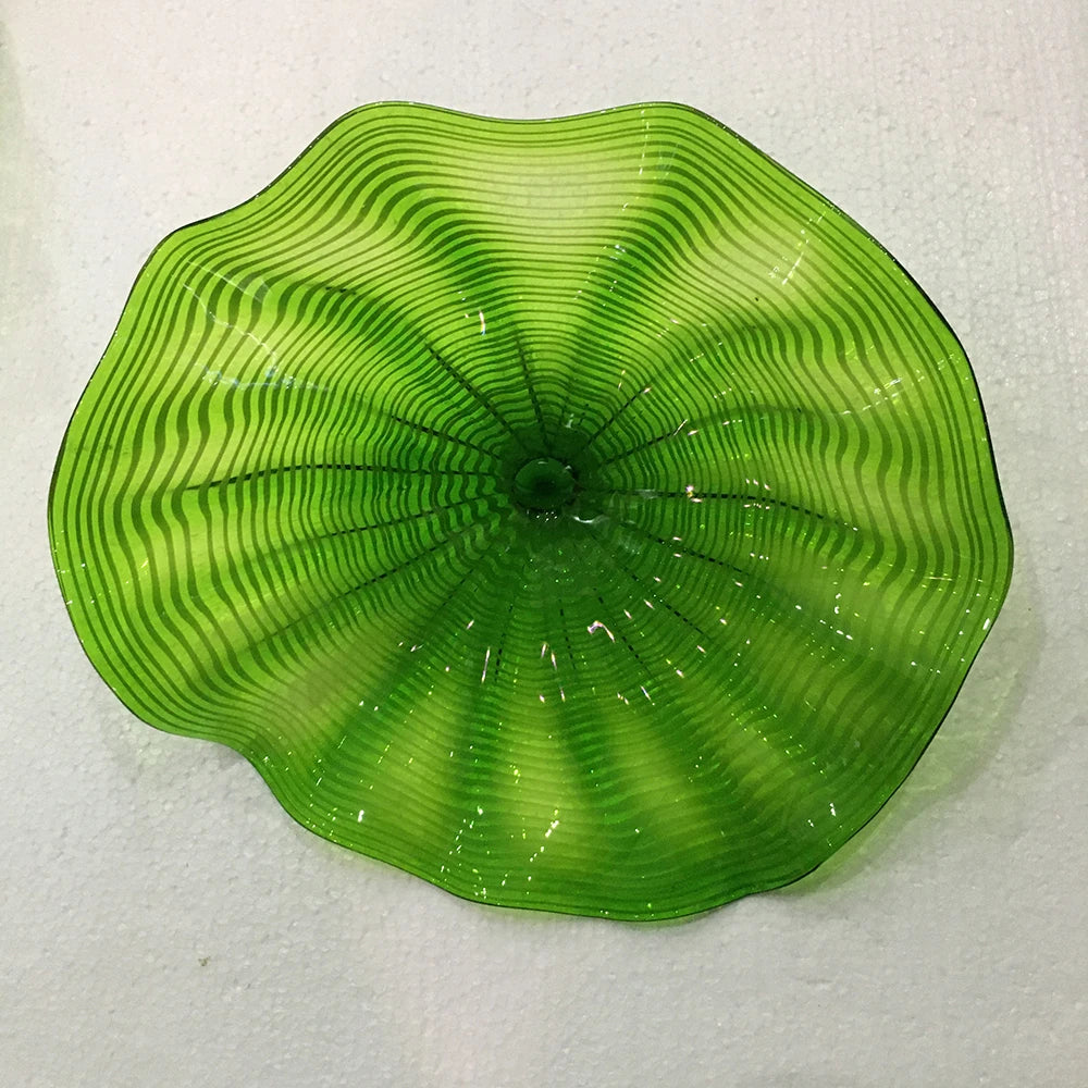 Handicraft Green Plate Set of 6 Pcs Blown Glass Art Plates Sculpture Home Wall Hanging Decor Murano Glass Plates for Living Room