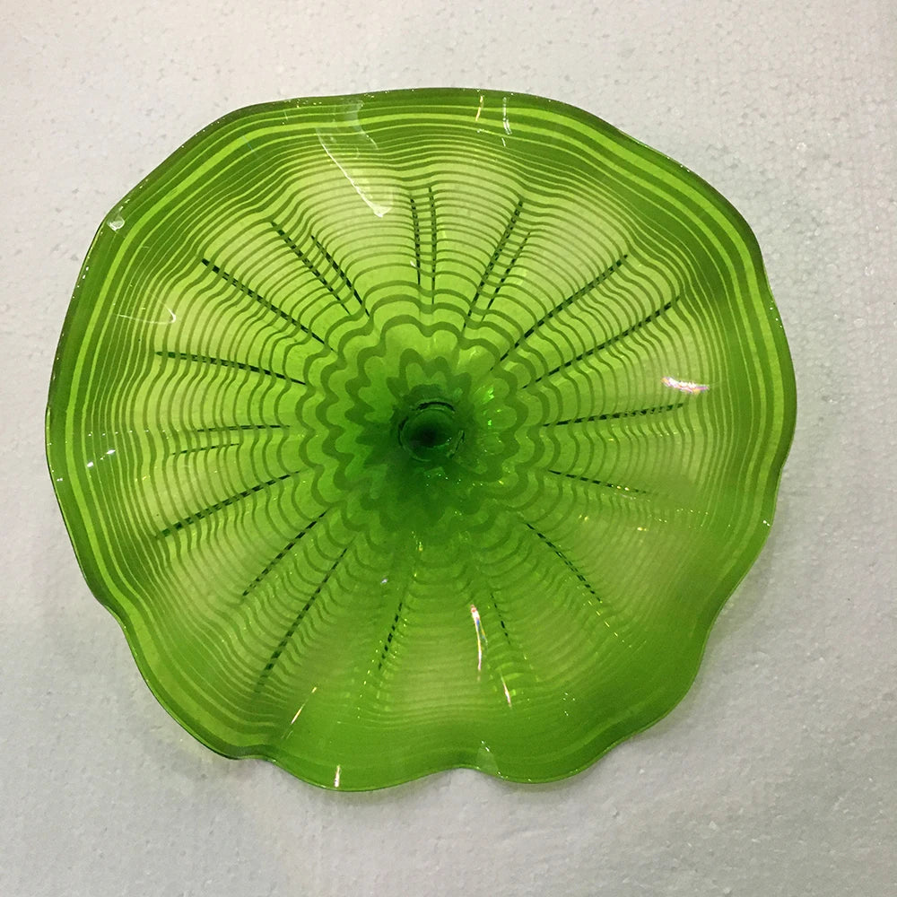 Handicraft Green Plate Set of 6 Pcs Blown Glass Art Plates Sculpture Home Wall Hanging Decor Murano Glass Plates for Living Room