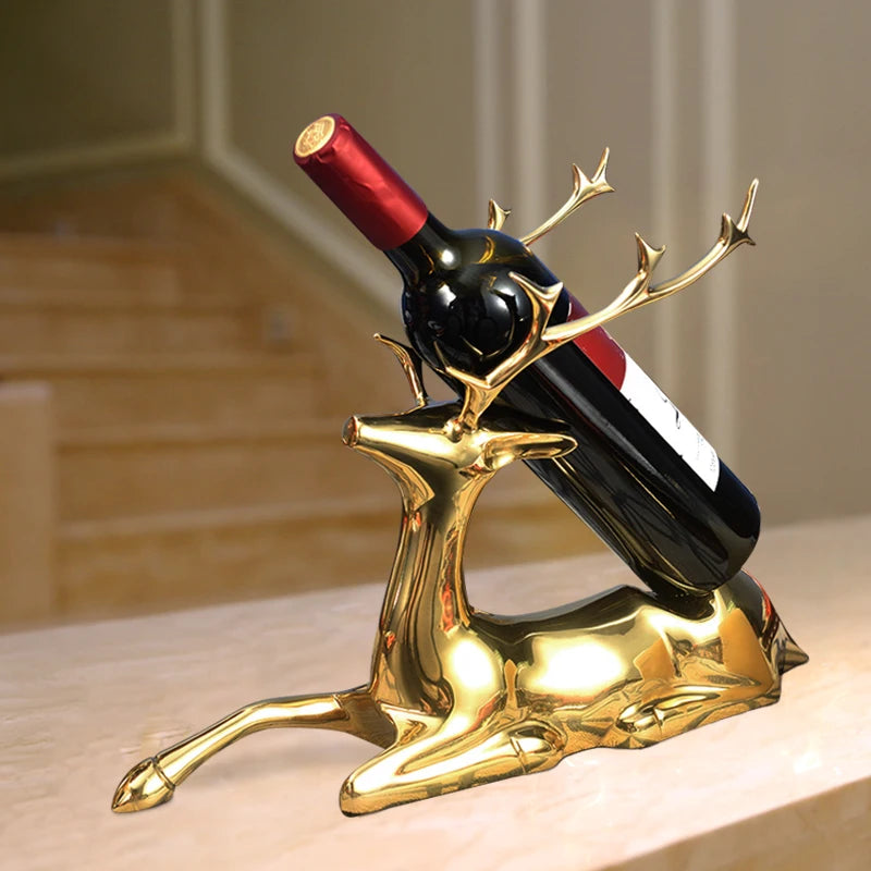 High-grade-TOP Master ART # HOME office TOP GOOD decorative art# handmade Auspicious lucky brass deer statue Sculpture wine rack