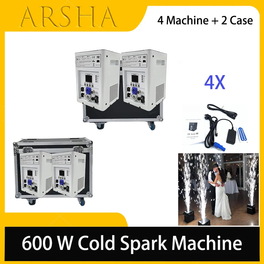 No Tax 4 PCS 600W Cold Sparks Machine With 2 Flight Case DMX Remote Control Fireworks Fountain Sparkler Machine Spray 5M