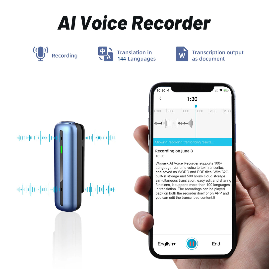 Wooask S01 AI Translation Recorder  Instant Digital Voice Offline Recording Translator for Conference Lecture Interview