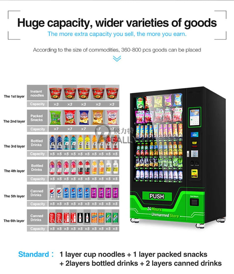 New Smart Touch Screen Snack And Beverage Vending Machine 24 Hour Unmanned Food Vending Machine