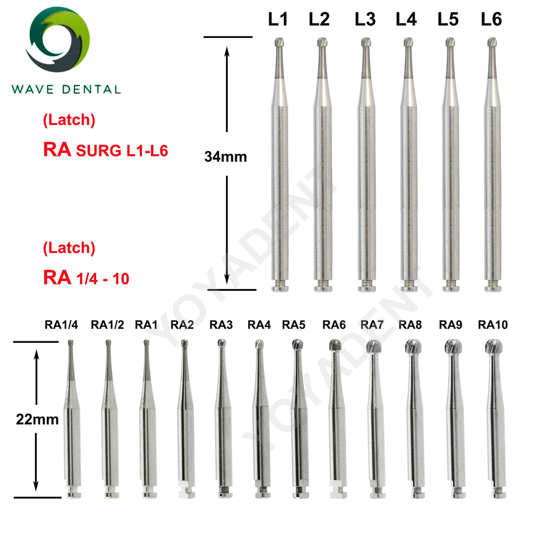 WAVE Dental Tungsten Carbide Burs Dental Drill Round Head RA SURG Implant Burs For Low Speed Handpiece Dentist Tools 5Pcs/Pack