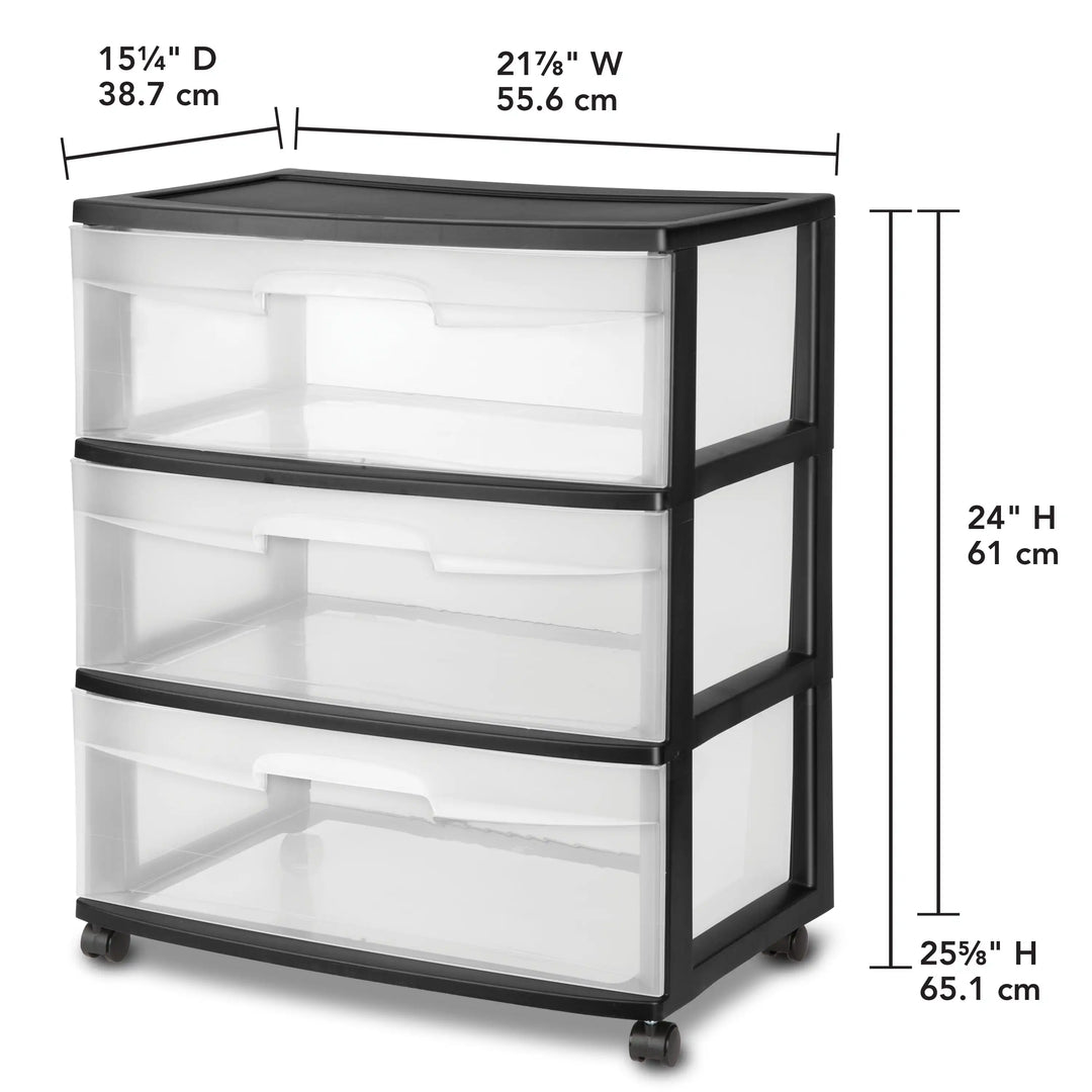 Wide 3 Drawer Cart Black