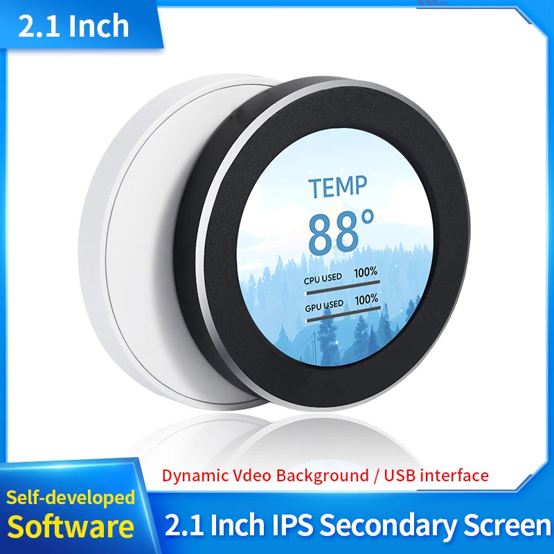 2.1 Inch IPS USB Water-Cooled Screen 480x480 Secondary Display CPU GPU RAM HDD Monitor 360 Rotation Dynamic Theme for Computer