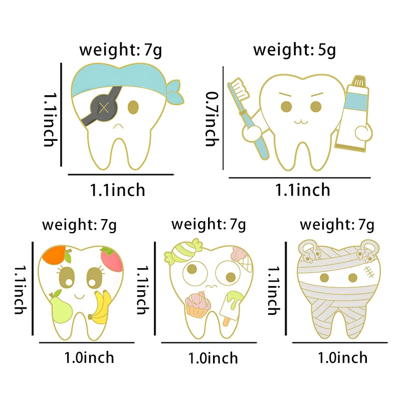 Wholesale Price Oral Health Enamel Pins Custom Tooth Pirate Brooches Lapel Badges Funny Dentist Jewelry Gift for Kids Friends