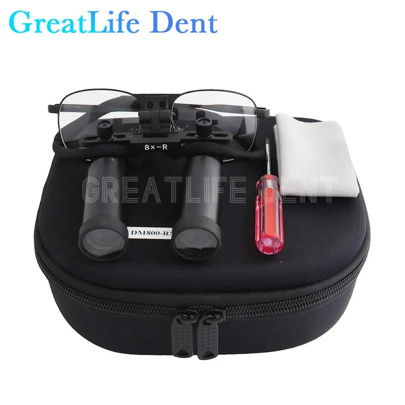 GreatLife Dent 8X Surgical Loupes For Dentist Dental Lab Working Distance 280-600MM Medical Magnifying Glasses Adjustable Loupes