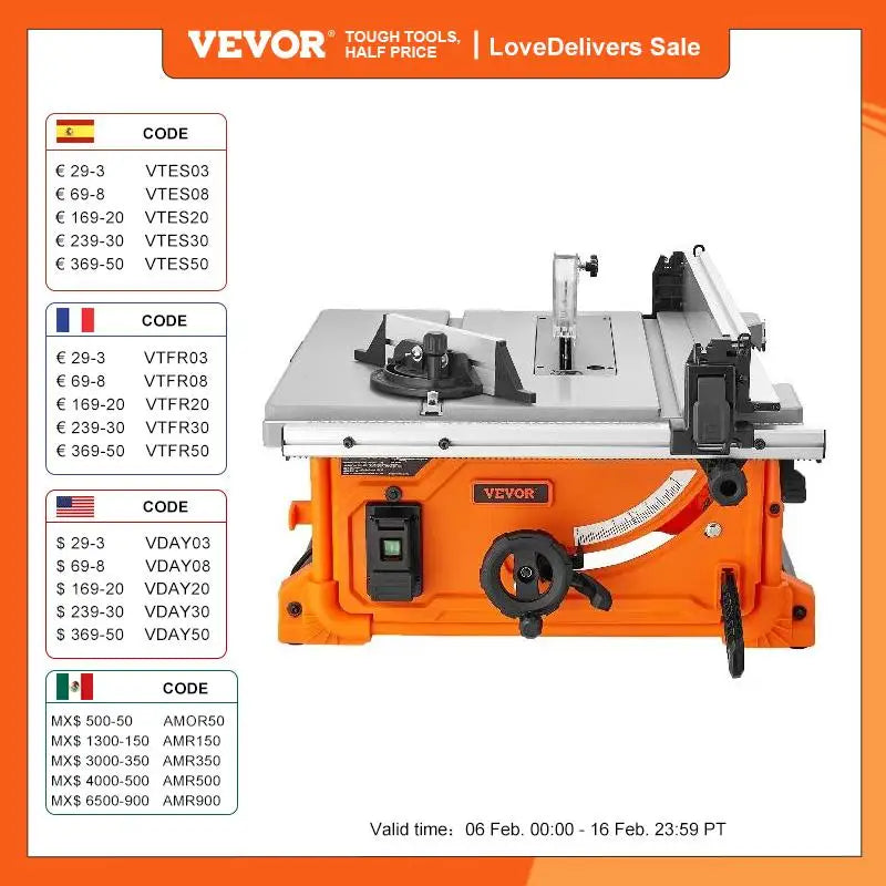 VEVOR 254mm 10inch Table Saw Electric Woodworking Cutting Machine with Dust Port 25in Rip Capacity for DIY Wood Plastics Cutting