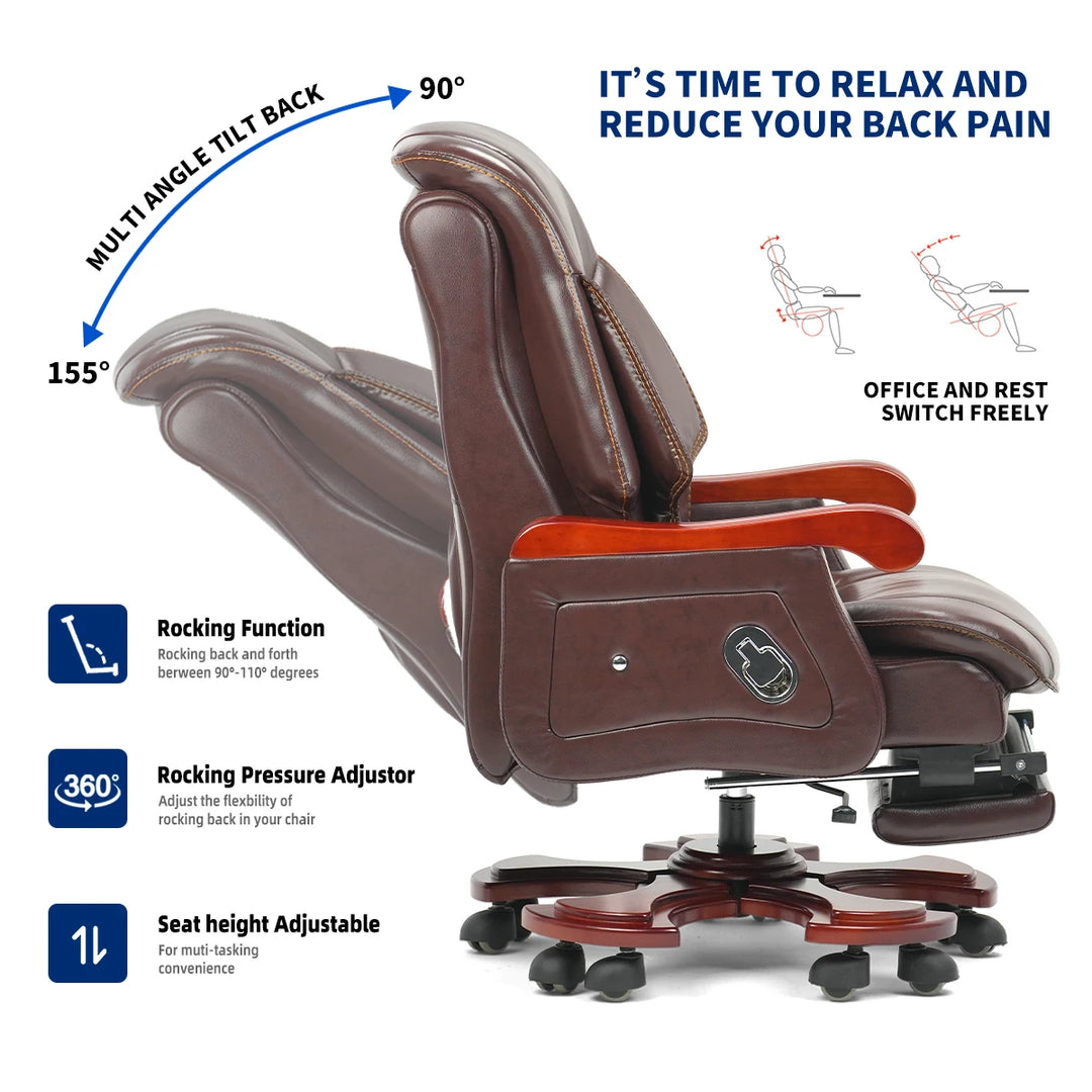 Kinnls Jones Massage Office Chair Gaming Chair Fully Reclining Back Boss Chair Footrest Genuine Leather Executive Chairs