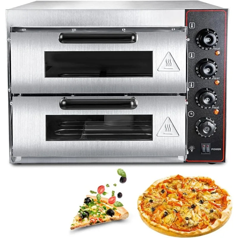 ZXMT Commercial Pizza Oven Double Oven 1700W 16 inch Stainless Steel Pizza Electric Countertop Pizza and Snack Oven Multipurpose