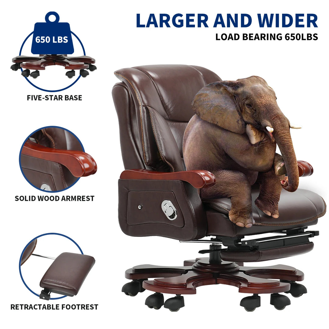 Kinnls Jones Massage Office Chair Gaming Chair Fully Reclining Back Boss Chair Footrest Genuine Leather Executive Chairs