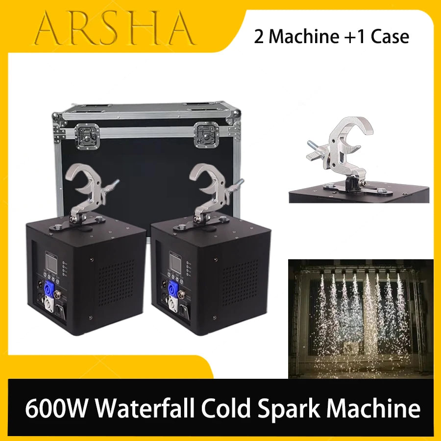 2 PCS 600W Cold Sparks Machine With Flight Case Sparkler Wedding Fountain Cold Spark Machine Indoor Outdoor Fireworks