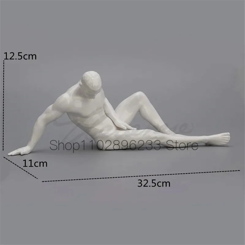 Naked Man Art Glazed Ceramic Statue Nude Male Figurines White Figure Sculpture Creative Craft Home Decor Accessories Modern Gift