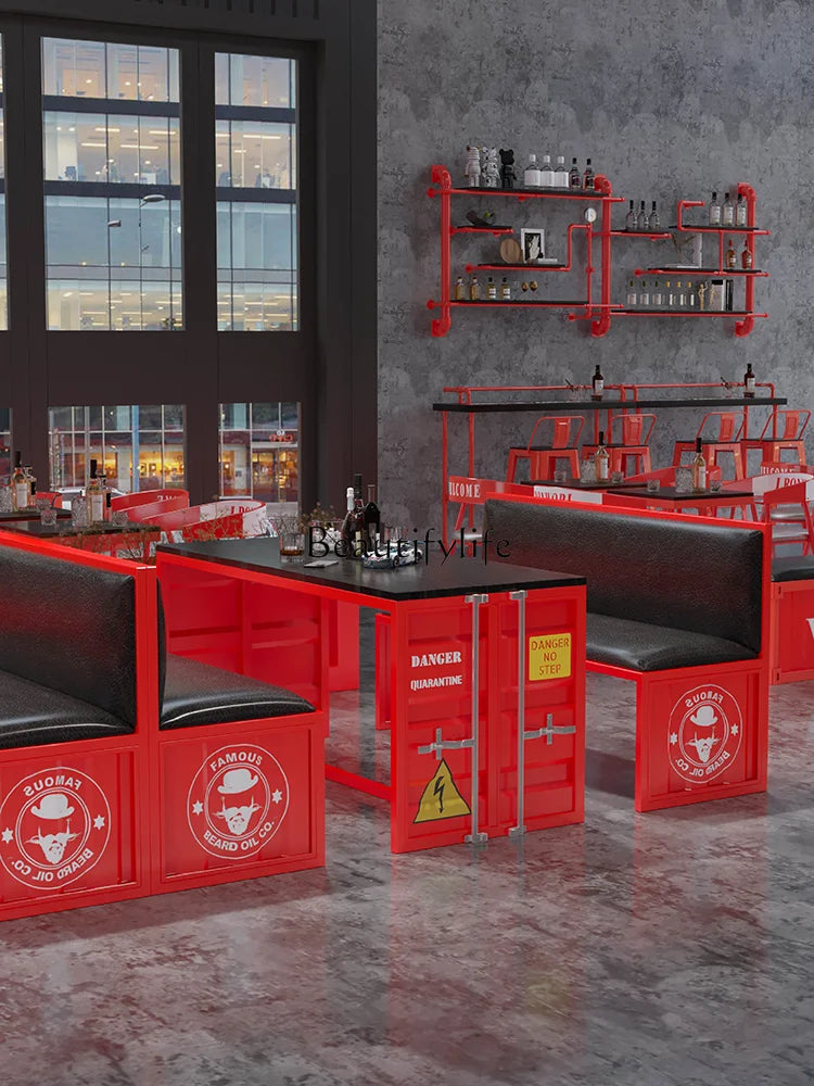 Industrial Style Bar Table and Chair Combination Milk Tea Shop Restaurant Retro Iron Art Container Deck Sofa