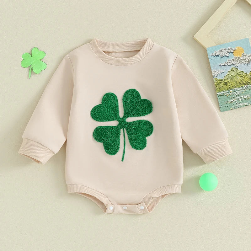 2023-11-13 Lioraitiin Newborn Baby Boy Girl St Patricks Day Outfit Green Four Leaf Clover Bubble Romper Lucky Shamrock Jumpsuit