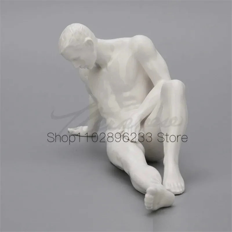 Naked Man Art Glazed Ceramic Statue Nude Male Figurines White Figure Sculpture Creative Craft Home Decor Accessories Modern Gift