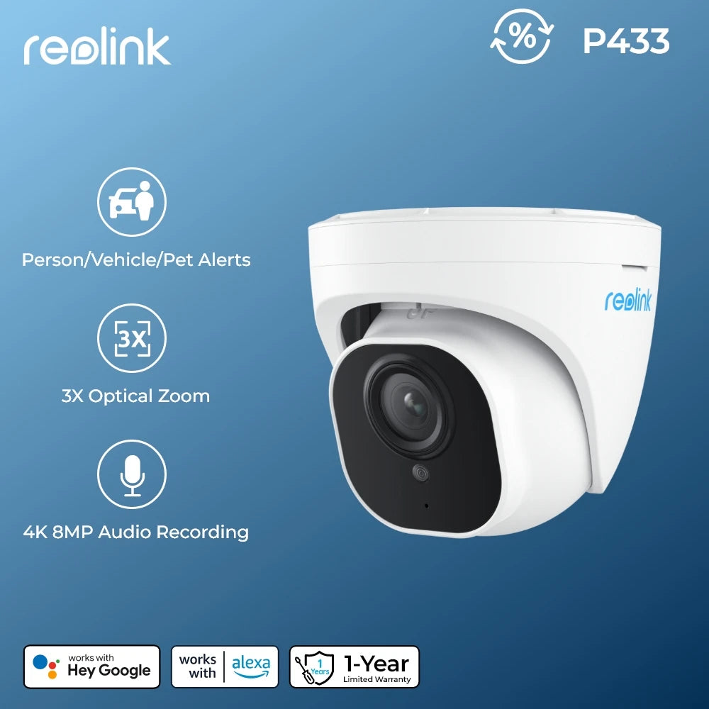 Refurbished Reolink 4K PoE Camera Optical Zoom IP camera Human/Car Detection Audio Recording IP66 8MP HD Smart Home Security Cam