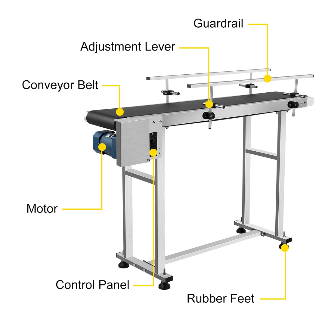 VEVOR 150 CM PVC Conveyor Belt Machine 59''x 7.8'' With Stainless Steel Adjustable Guardrail for Automatic Electrical Industrial