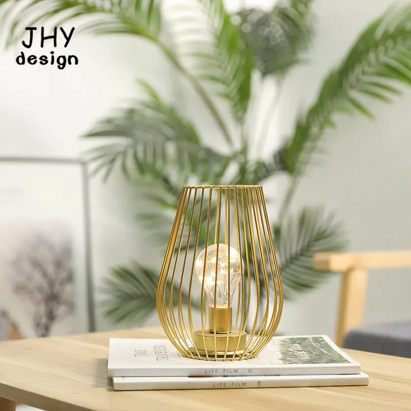 Golden Cage Table Lamp Battery Lanterns Cordless Lamp Battery Operated Lamp for Patio Garden Wedding Parties Indoor Outdoor