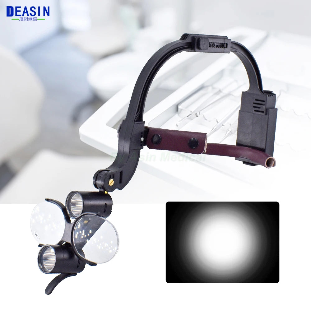 Dental LED Headlight Binocular Loupes Deasin 2.5X/3.5X Headband Ajustable 5W Dentist Surgical Headlamp Dentistry Magnifier