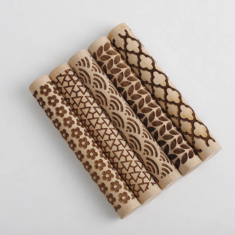 Wooden Texture Rolling Pin Ceramic Pottery Art Embossed Rod Flower Pattern Mud Roll Roll Reliefs DIY Clay Craft Tool