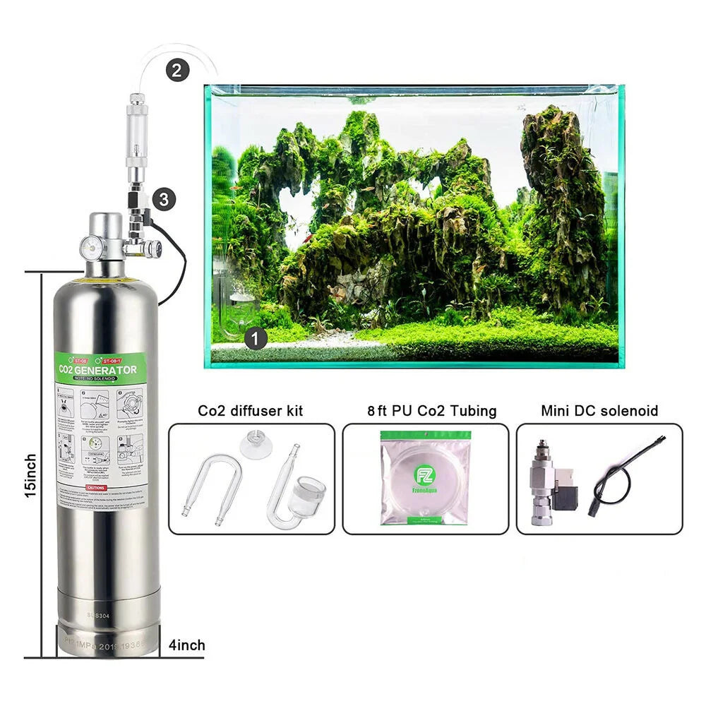 Aquarium 2.5/4L CO2 Generator Stainless Steel CO2 Cylinder Generator Reaction System Set Fish Tank CO2 Plant Breeding Equipment