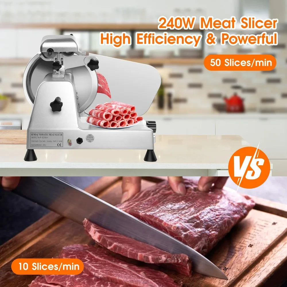 2024 New 10 Inch Commercial Meat Slicer, Frozen Meat Cheese Deli Slicer, Semi-Auto Foody Slicer for Commercial and Home Use