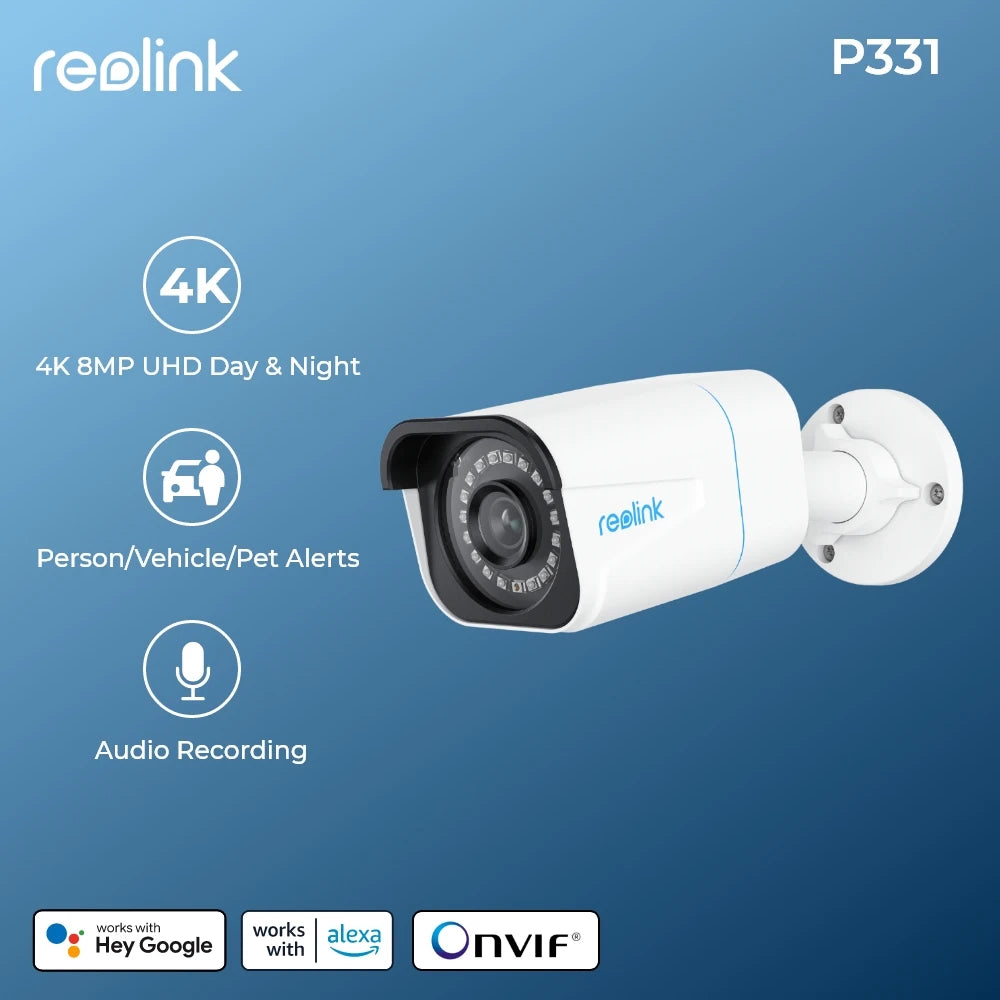 Reolink Outdoor Camera 8mp 4K PoE Human/Car Detection Infrared Night Vision Bullet Smart Home IP Surveillance Camera P331