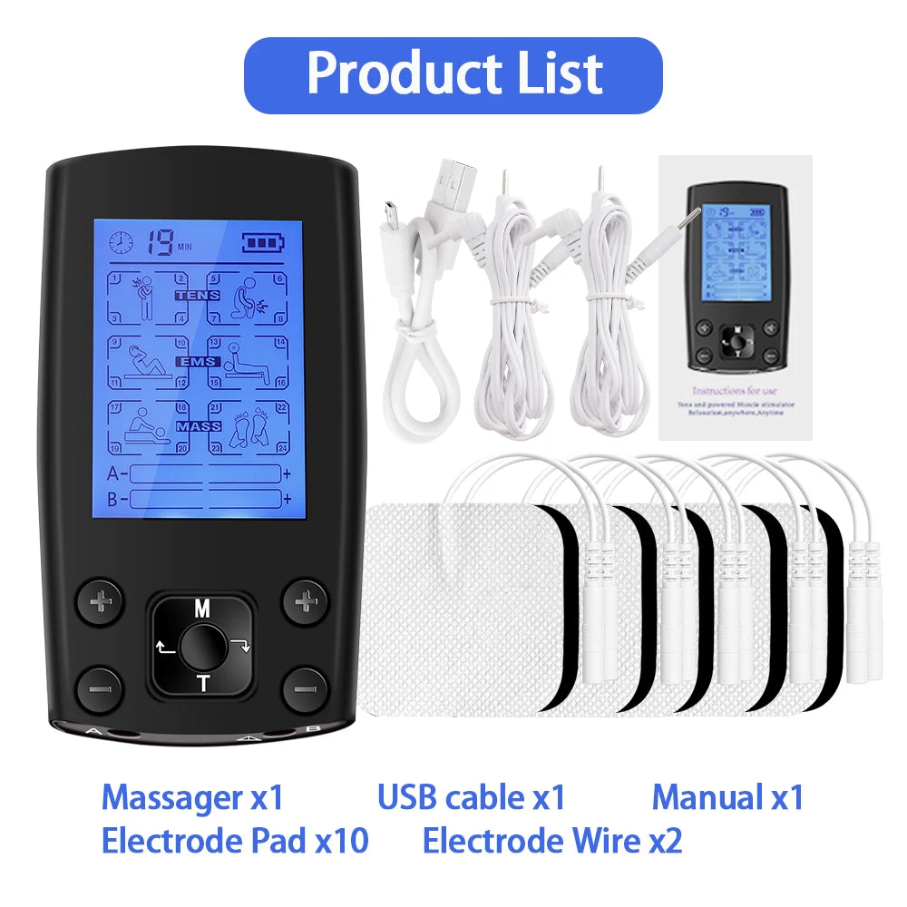 24 Modes Electric Acupuncture EMS Tens Muscle Stimulator 20 Intensities Therapy Pulse Body Massager Electro Health Care Machine