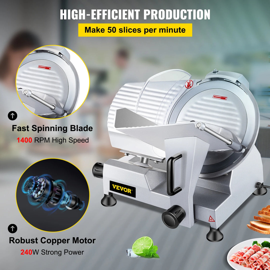 VEVOR 10 Inch Blade Electric Food Slicer Cutter Grinder Meat Slicer Machine for Commercial Deli Meat Cheese Beef Mutton Turkey