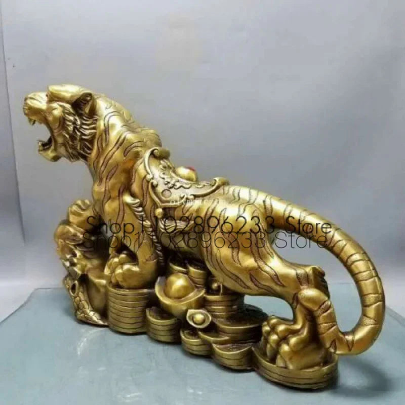 18&apos;&apos; brass copper sculpture home feng shui treasure beast wealth tiger statue