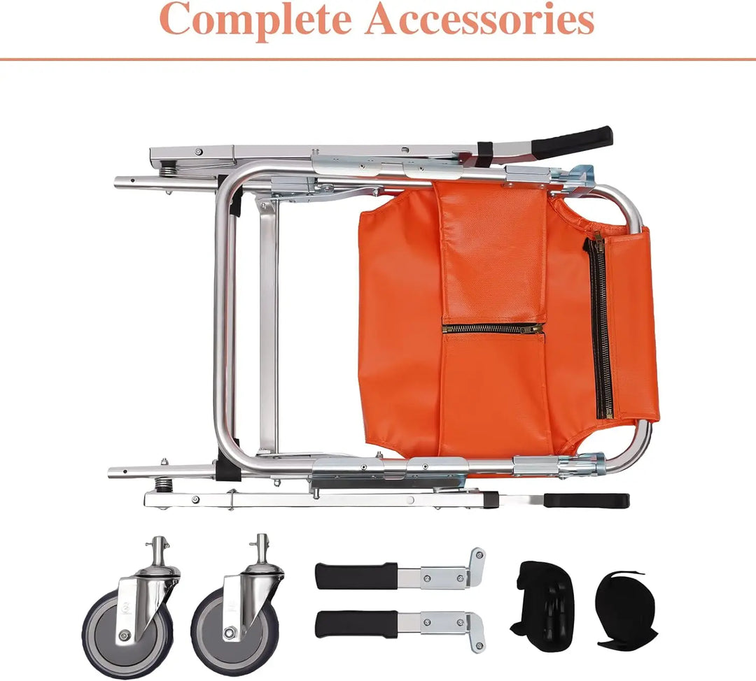 EMS Stair Chair - Medical Emergency Evacuation 2-Wheel Lift Wheelchair Load Capacity 350lbs - Foldable Transport Wheelchair