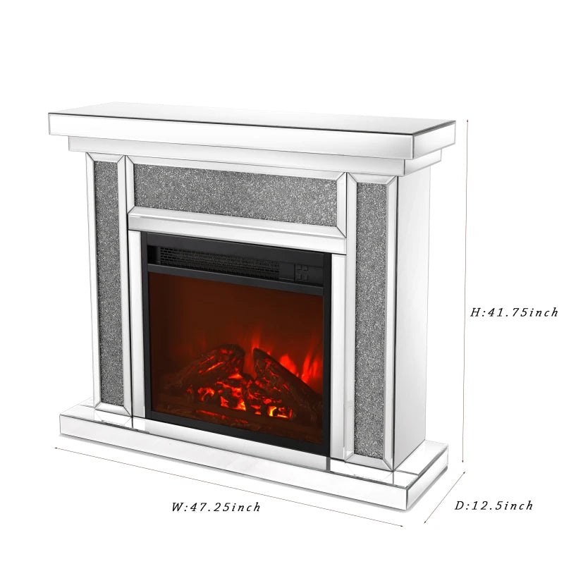 W47" X D12.6 "X H41.7" Acrylic diamond mirror mantelpiece, separate mantelpiece Built-in filling:1500 W electric heating furnace