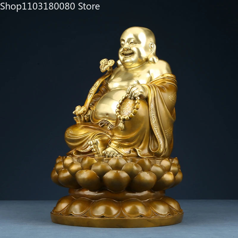 41cm Exquisite copper brass Maitreya Buddha sit lotus Buddha statue Chinese Happy Smiling Buddha sculpture Lucky decor