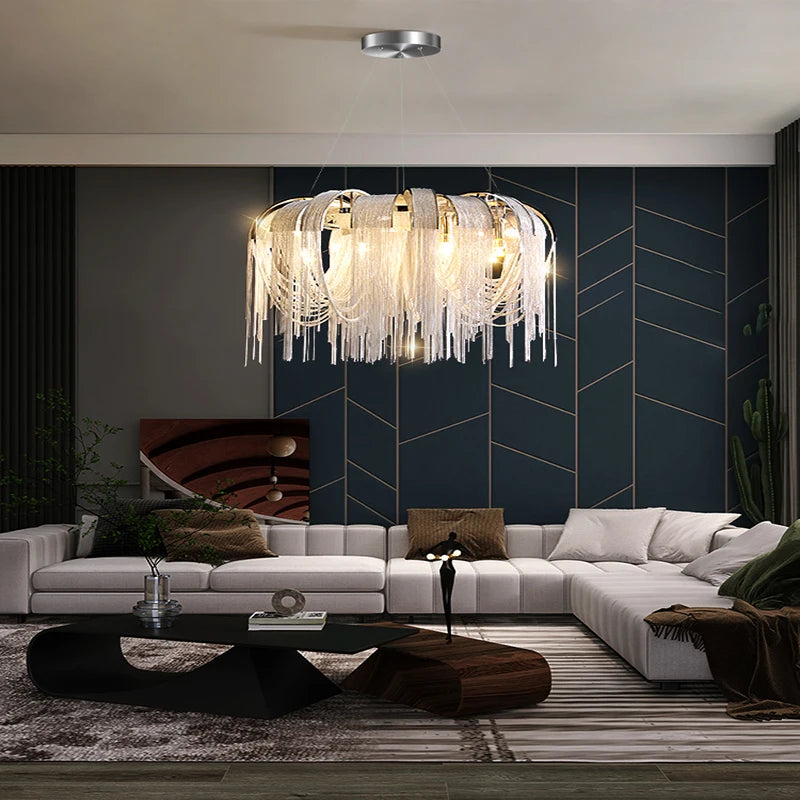 Modern  LED Fringed Pendant Lights E14 for Villa Living Room Restaurant Aisle Pendant Iron Art Aluminum Industrial Pendant Light